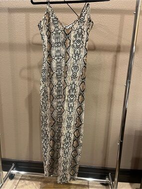 Snake Print Slip Jumpsuit in Brown & Black